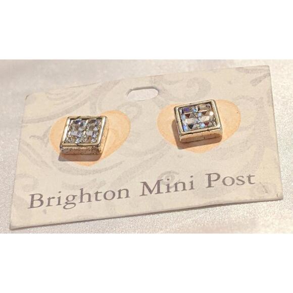 Brighton SPECTRUM Mini Post Earrings NWT Square, Clear Crystals, Silver Plated - Picture 2 of 3